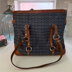 Coach Navy and Tan Shoulder Bag
